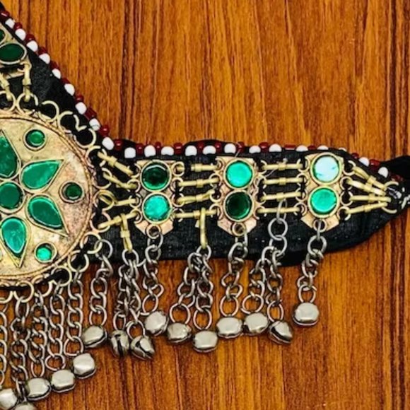 Green Kuchi Afghan Matha Patti, Ethnic Hair Jewelry, Afghan Hair Accessories, main image 11